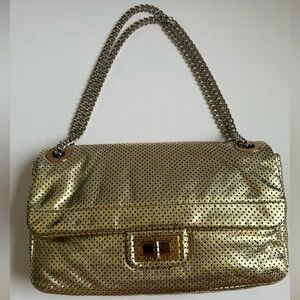 Vintage Authentic CHANEL 2.55 Gold Leather Shoulder Bag